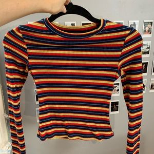 Yellow, blue and red striped tight